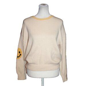 THML Sweater With Smiley Face Ivory Yellow Crewneck Women's Size Small S